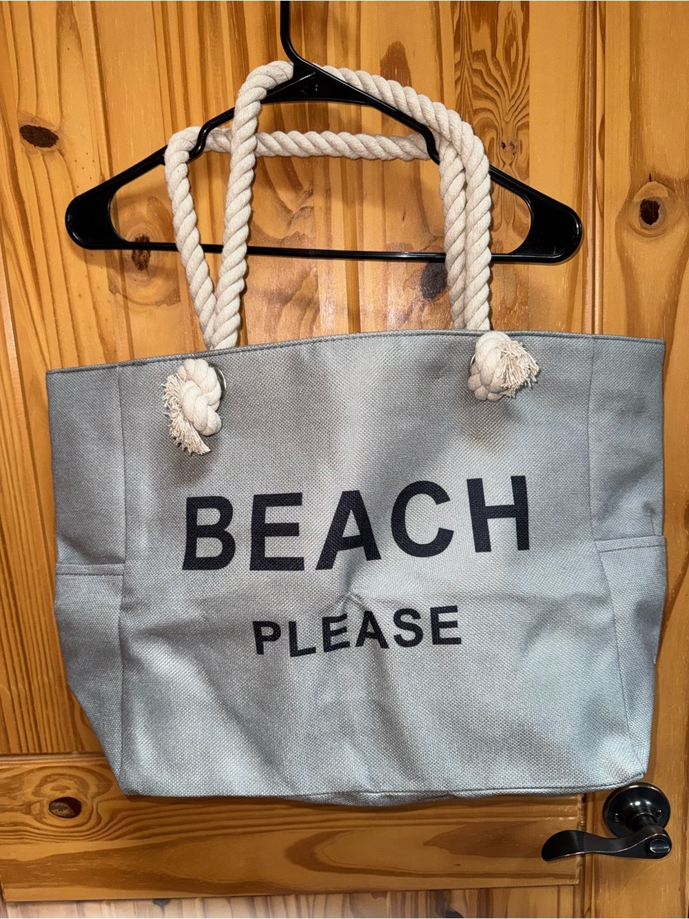 Canvas Rope-Handle Beach Tote - Light Gray